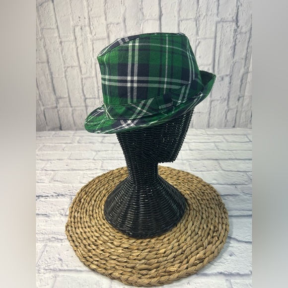 Green Plaid Fedora Hat - Picture 1 of 5